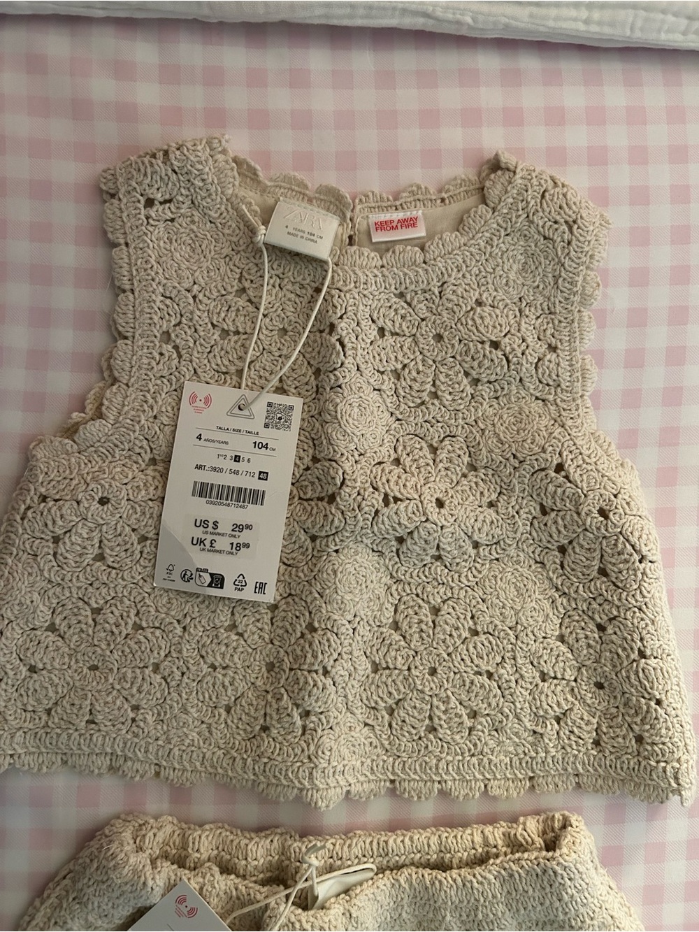 Zara Cream Crochet Floral Kids Matching Set - Picture 2 of 4